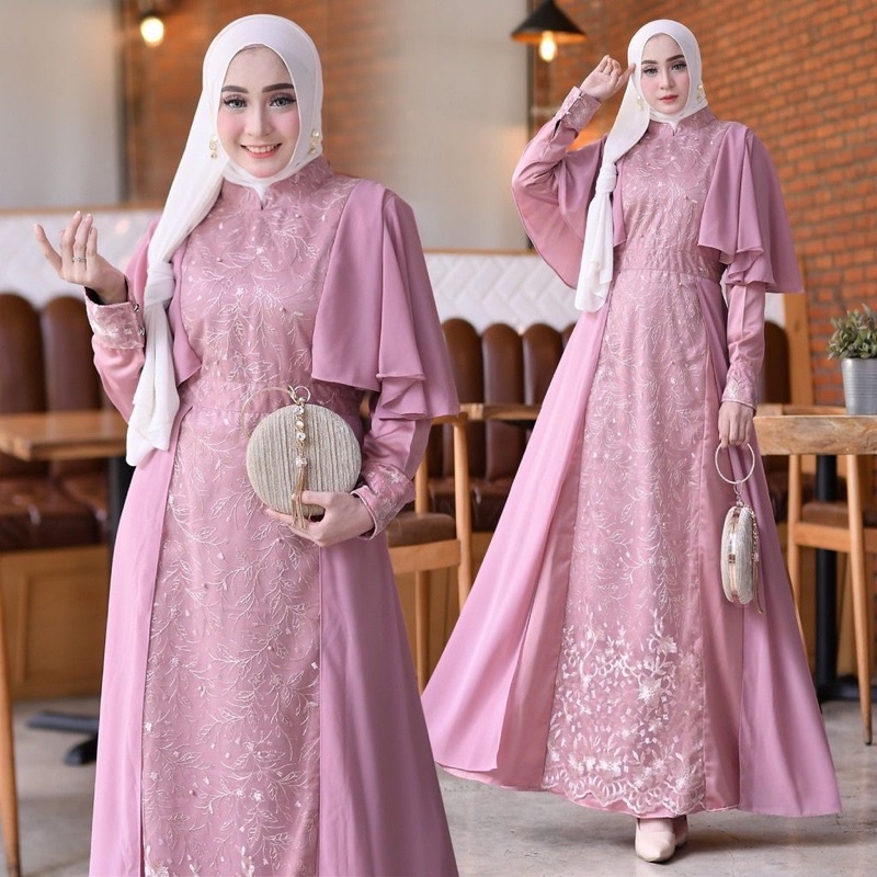 G003 - (TERBARU) GAMIS MIKAYLA BRUKAT TILE STANDAR SAMPAI JUMBO REMAJA DEWASA PREMIUM BAJU FASHION MUSLIM / LONG DRESS KONDANGAN