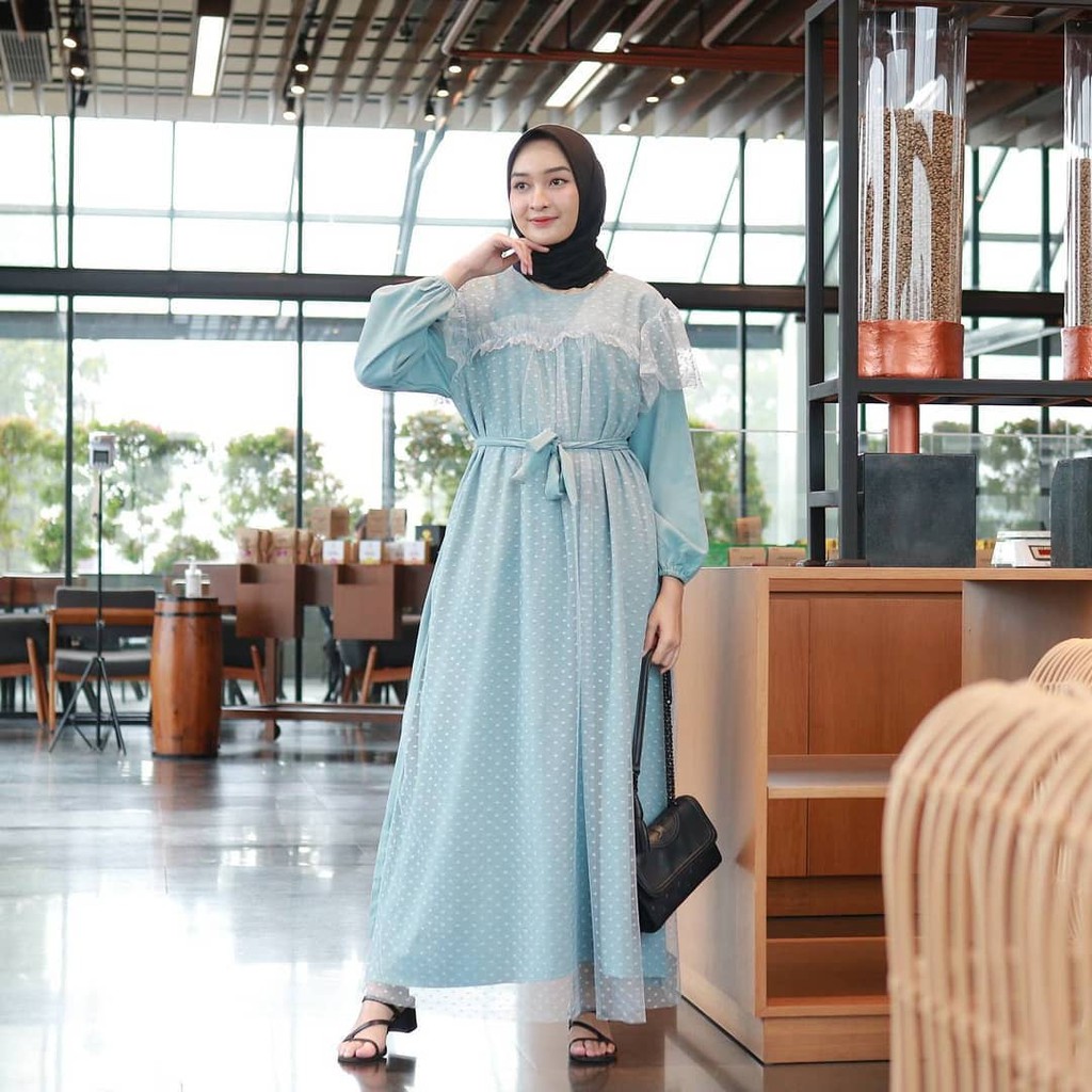 Sale- Kayla Maxi Dress Pesta Tille dot M-XXL / BAJU DEWASA MURAH TERBARU 2021 / Gamis Kondangan Wanita / Dress Pesta