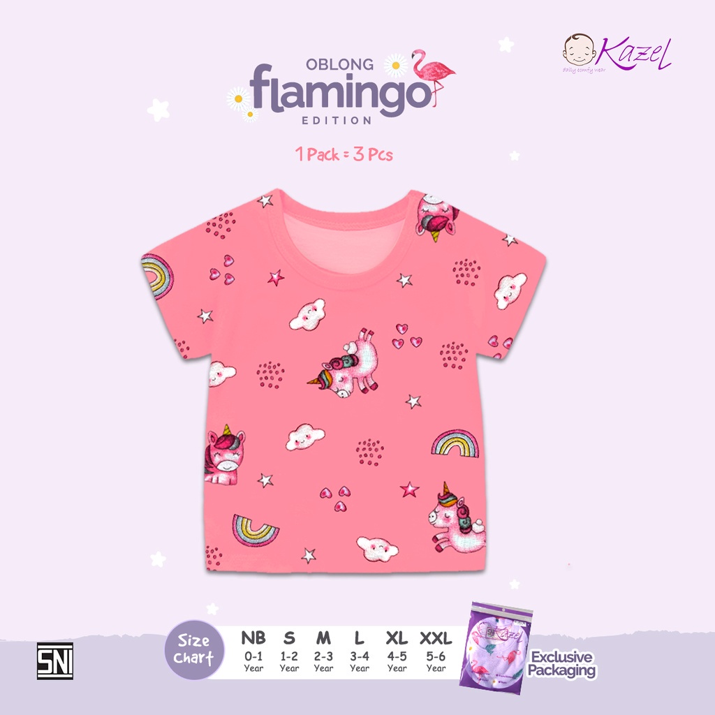 Baju Bayi Kaos Oblong Anak Perempuan Kazel Oblong Girl Flamingo Edition 0-5 Tahun (3Pcs)