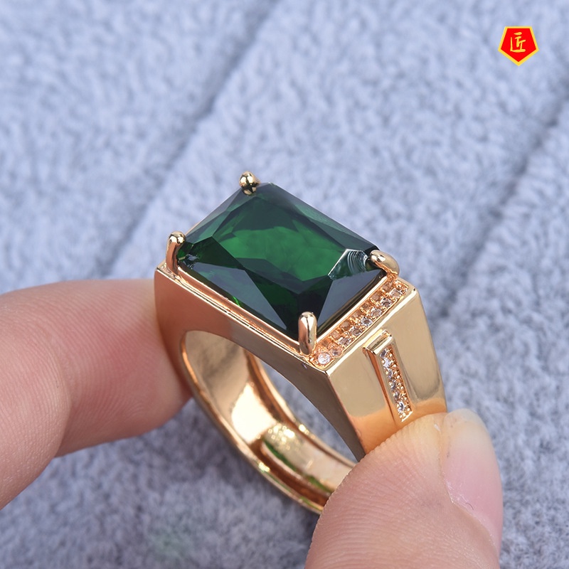 [Ready Stock]Personalized Fashion Inlaid Green Tourmaline Ring 18K Gold