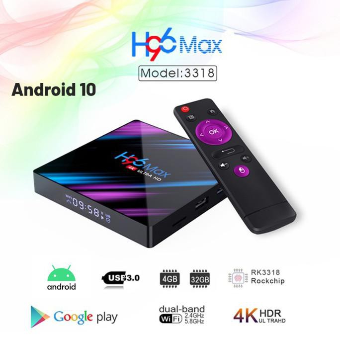 Ready&Siapkirim Android Box 10 Tv Box H96 Max 4Gb/64Gb Rk3318 Stb Quad Core 64Bit - 2Gb-16Gb