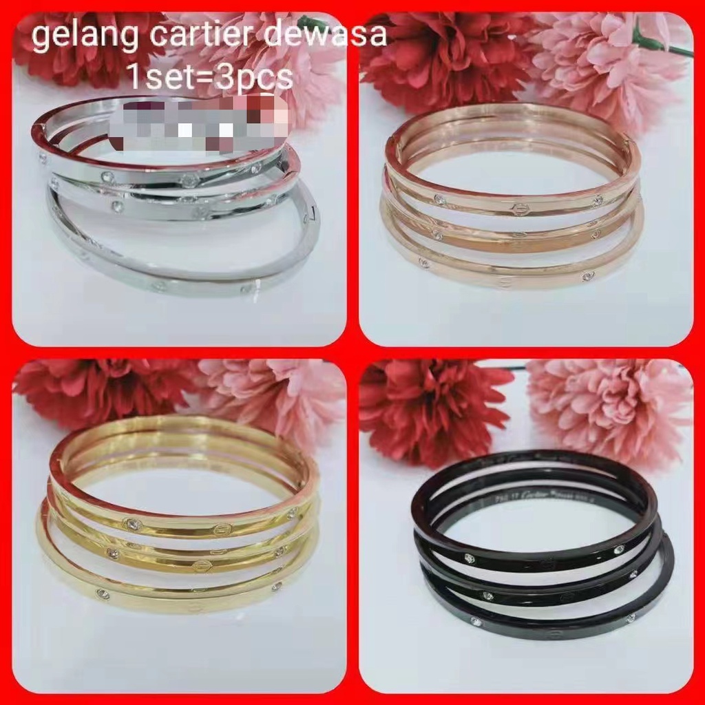 Gelang Titanium Dewasa Set3 Permata Perhiasan Fashion 1112