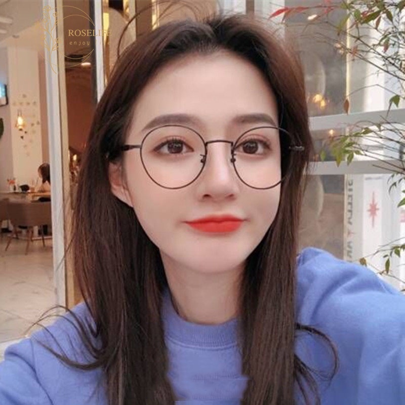 Roselife Replaceable Retro Round Metal Thin Frame Blue Light Blocking Lens Eyeglasses for Women Men Spectacles Eyewear