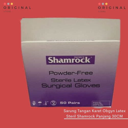 sarung tangan karet lateks obgyn latex steril Shamrock latek surgical sterile powder free panjang 30cm [1 BOKS/BOX/BOK]