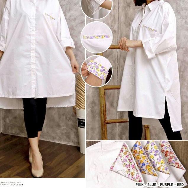 ✬ Tunik Import Terbaru Jumbo Remaja Kekinian Motif Polos Putih Tunik Katun Poplin Bigsize Fit to F2T