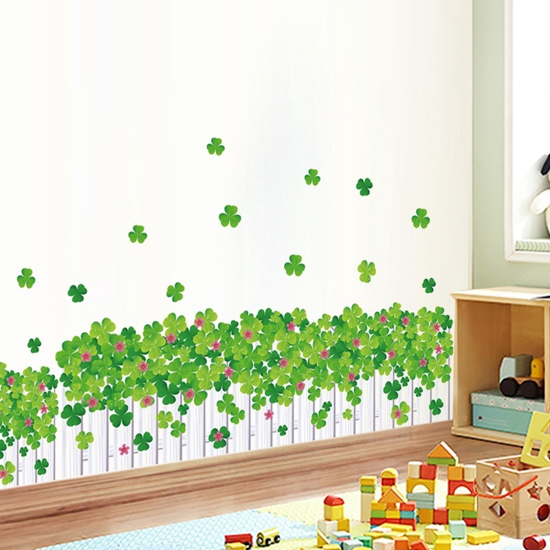 Fence and Four Leaf Grass Skirting Line Wall Stickers for Home Livingroom Bedroom Bathroom Office Decoration