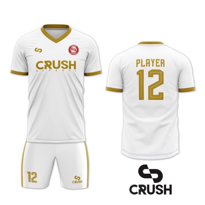 Crush Sport Jersey Futsal Sablon Polyplex Putih Gold Bahan Dryfit Milano Kualitas Premium