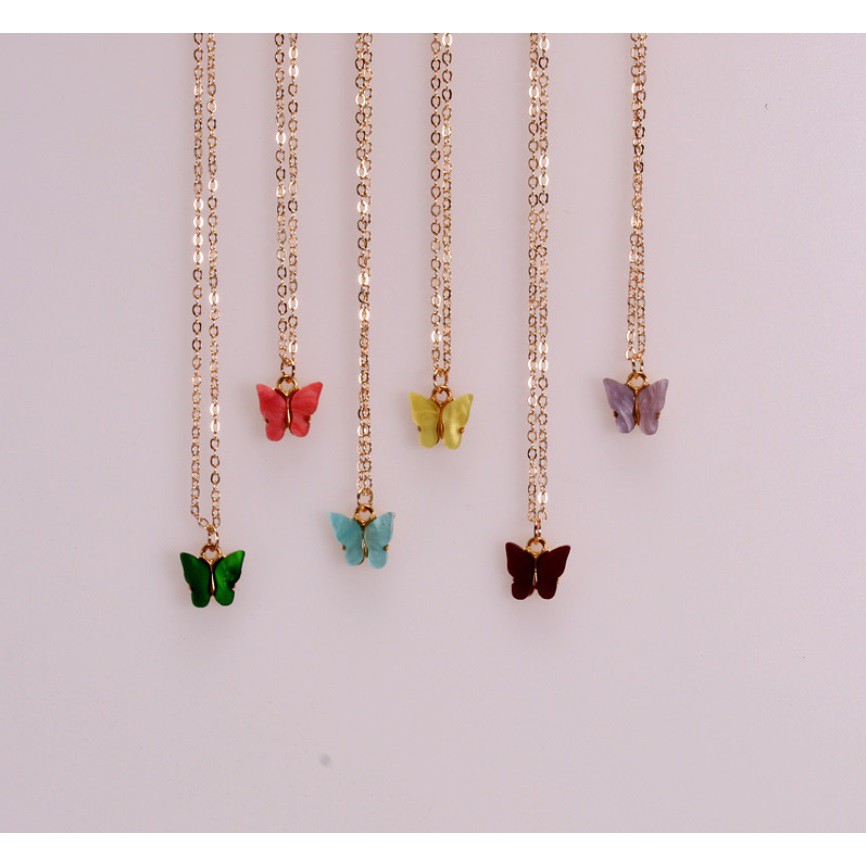 Kalung Liontin Anting KUPU-KUPU WARNA Gaya Korea Fashion Wanita Butterfly Rantai Titanium Alloy