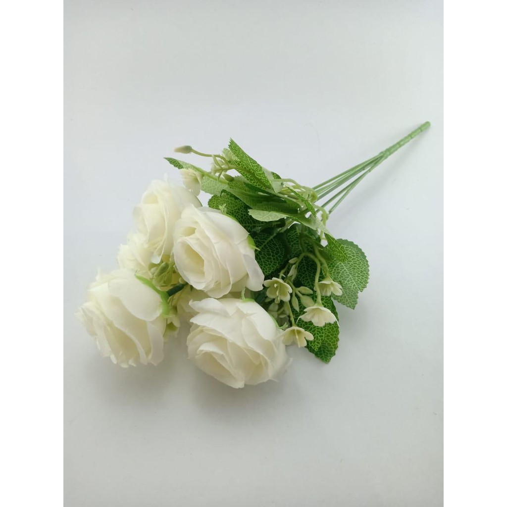 COD BUNGA MAWAR BUNGA TANGKAI PLASTIK BUNGA ARTIFISIAL BUNGA PAJANGAN IMITASI BUNGA HIASAN BT9039-PUTIH