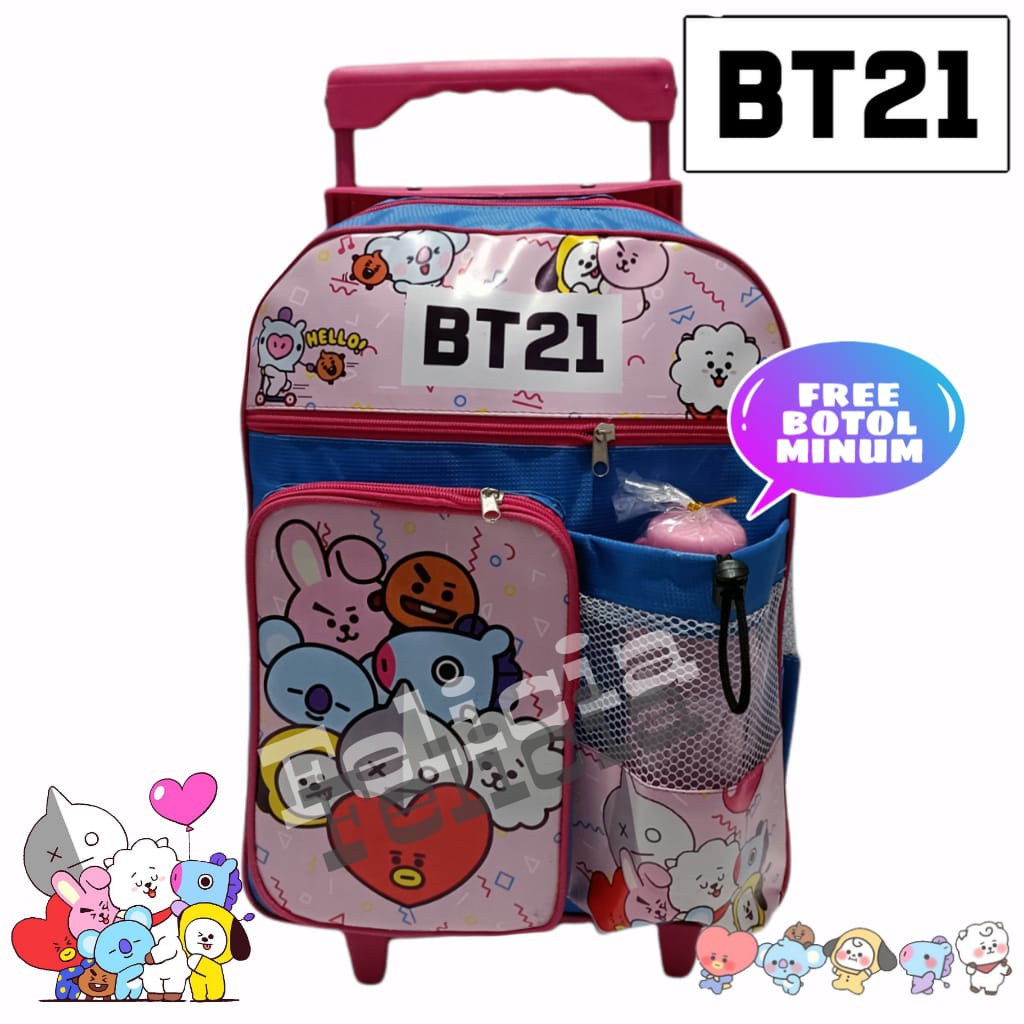 Ransel Sekolah Troly Bt21 Terbaru Free Botol Minum