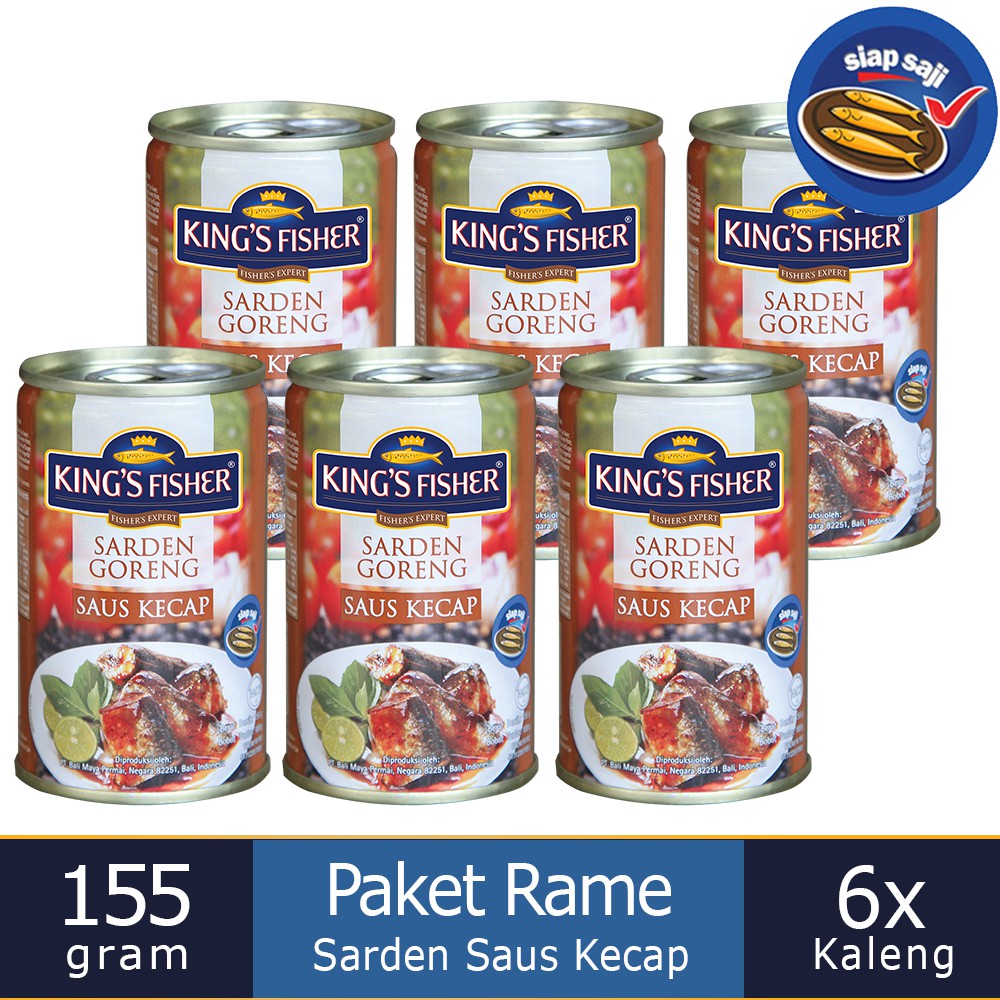 

King's Fisher Paket 6 pcs Sarden goreng mini rasa saus kecap Makanan Kaleng 155 gr