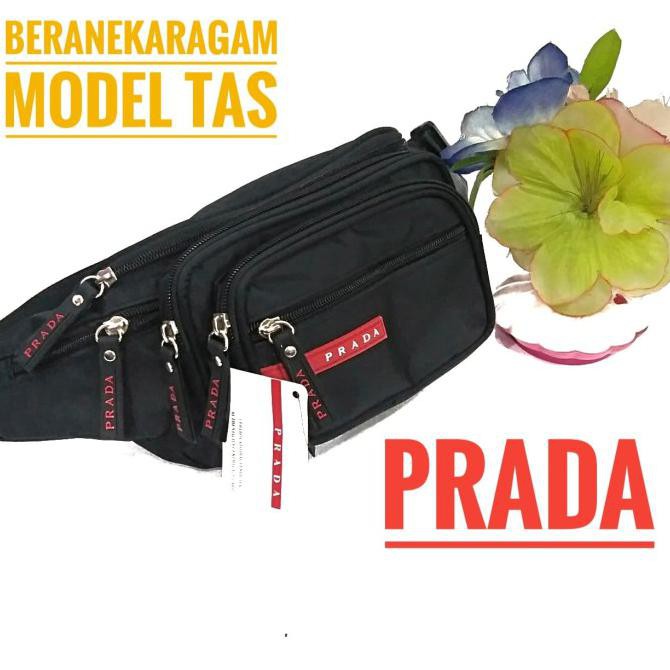 -SIAP KIRIM- TAS PINGGANG PRADA WAISTBAG PRIA TAS SLEMPANG PRIA IMPORT - HITAM