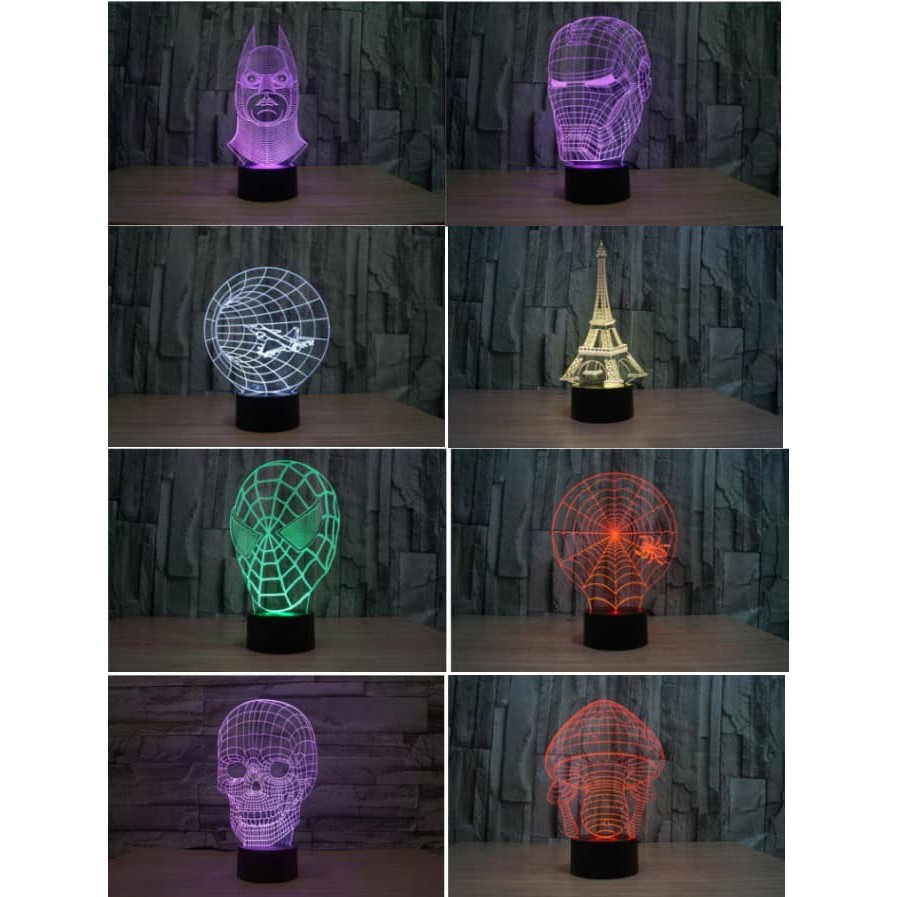 Lampu Proyektor 3d Hologram Nyala LED 7 warna Paris Tengkorak Batman
