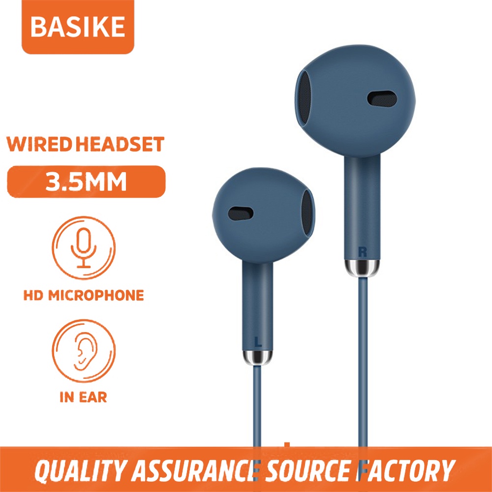 BASIKE Headset Original in-ear earphone musik asli universal Quad-core Stereo 3.5mm Android Wired Control Headphones With Bass For IOS Android Phone