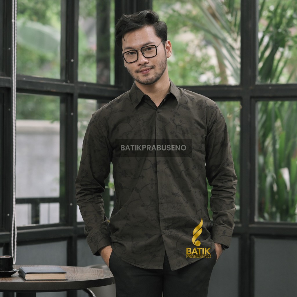 WISTARA KEMEJA BATIK PRIA LENGAN PANJANG SLIMFIT KATUN PRINTING HEM BAJU SERAGAM KANTOR MODERN KEREN