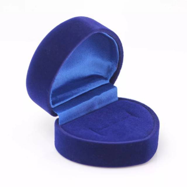 Kotak Cincin Tempat Cincin Box Cincin Hati Beludru Warna Biru Import