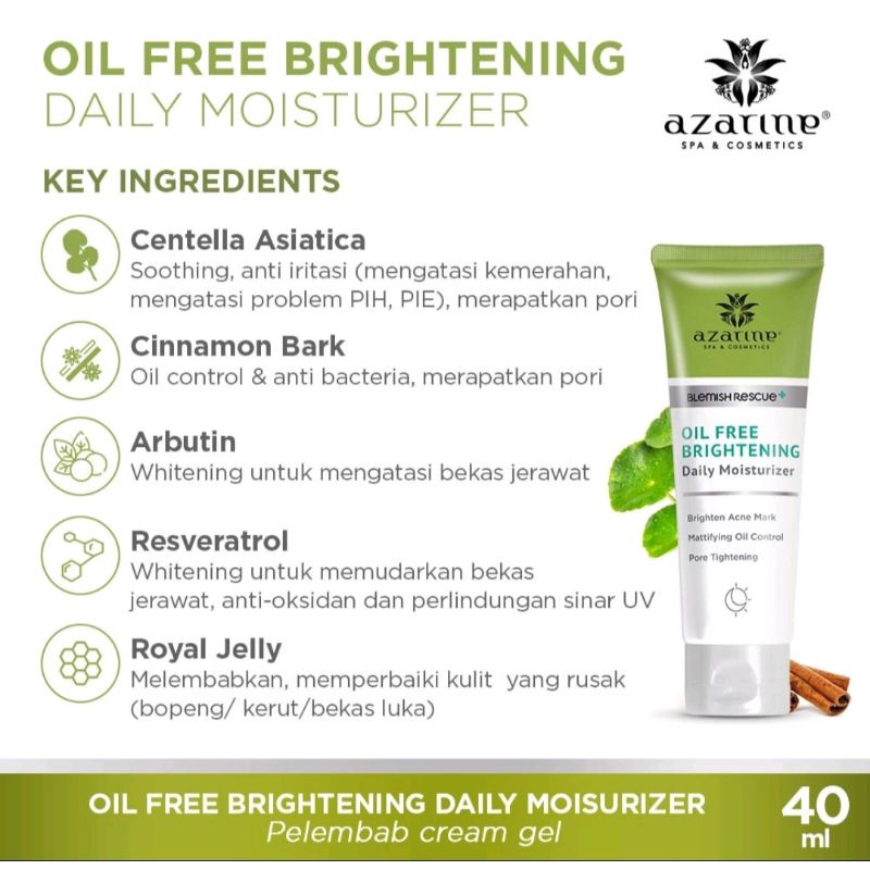 AZARINE OIL FREE BRIGHTENING DAILY MOISTURIZER 40ml ACNE GENTLE CLEANSING FOAM