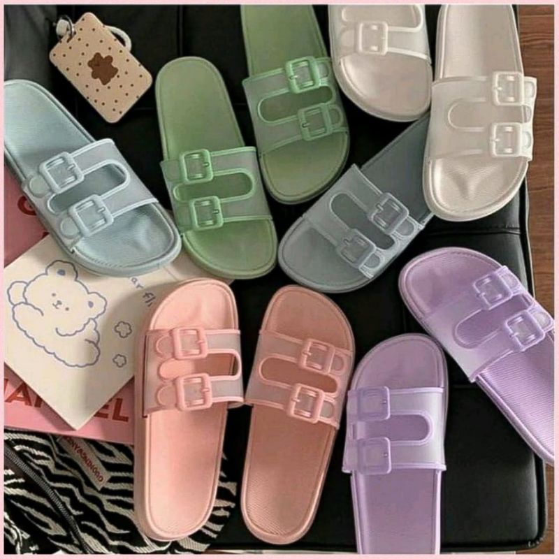 Sandal Jelly Wanita Selop Slop Ban Dua 1688 Karet V 202