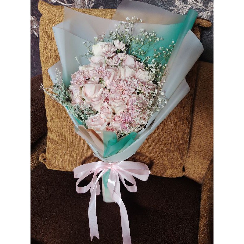 Buket bunga mawar pink asli/bunga mawar/buket wisuda/buket nikahan/buketultah