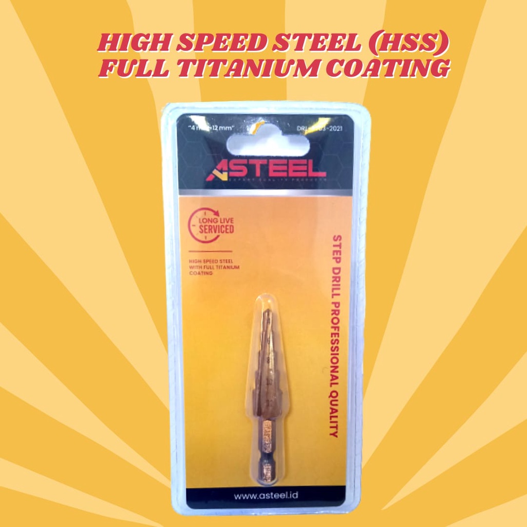 ASTEEL Mata Bor Pagoda Multi Step Drill High Speed Steel 4 -12 MM Titanium Coating Spiral Kerucut Tangga Payung Step Cone Drill Bits untuk melubang Besi Kayu Plastik Acrylic Karpet PVC Tembaga  - Mata Bor Bangunan