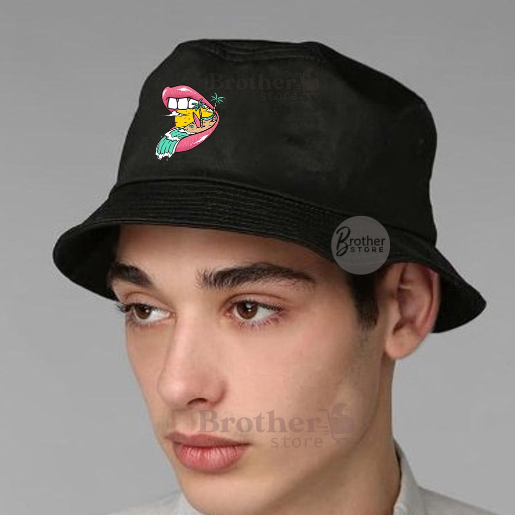 Topi Bucket - Logo Articlel Mulut Art Topi Bucket print Navy