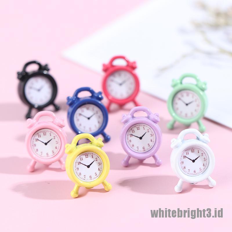 (white3) Miniatur Jam Alarm Mini Bahan Metal Untuk Dekorasi Rumah Boneka