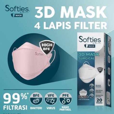 SOFTIES SURGICAL MASK 3D ISI 20 MASK || VARIAN JAPANESE, HITAM &amp; SOFT PINK
