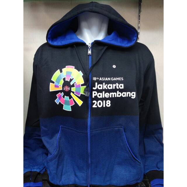 JAKET SWEATER ZIPPER ASIAN GAMES 2018 GRADASI HITAM BIRU BS-016