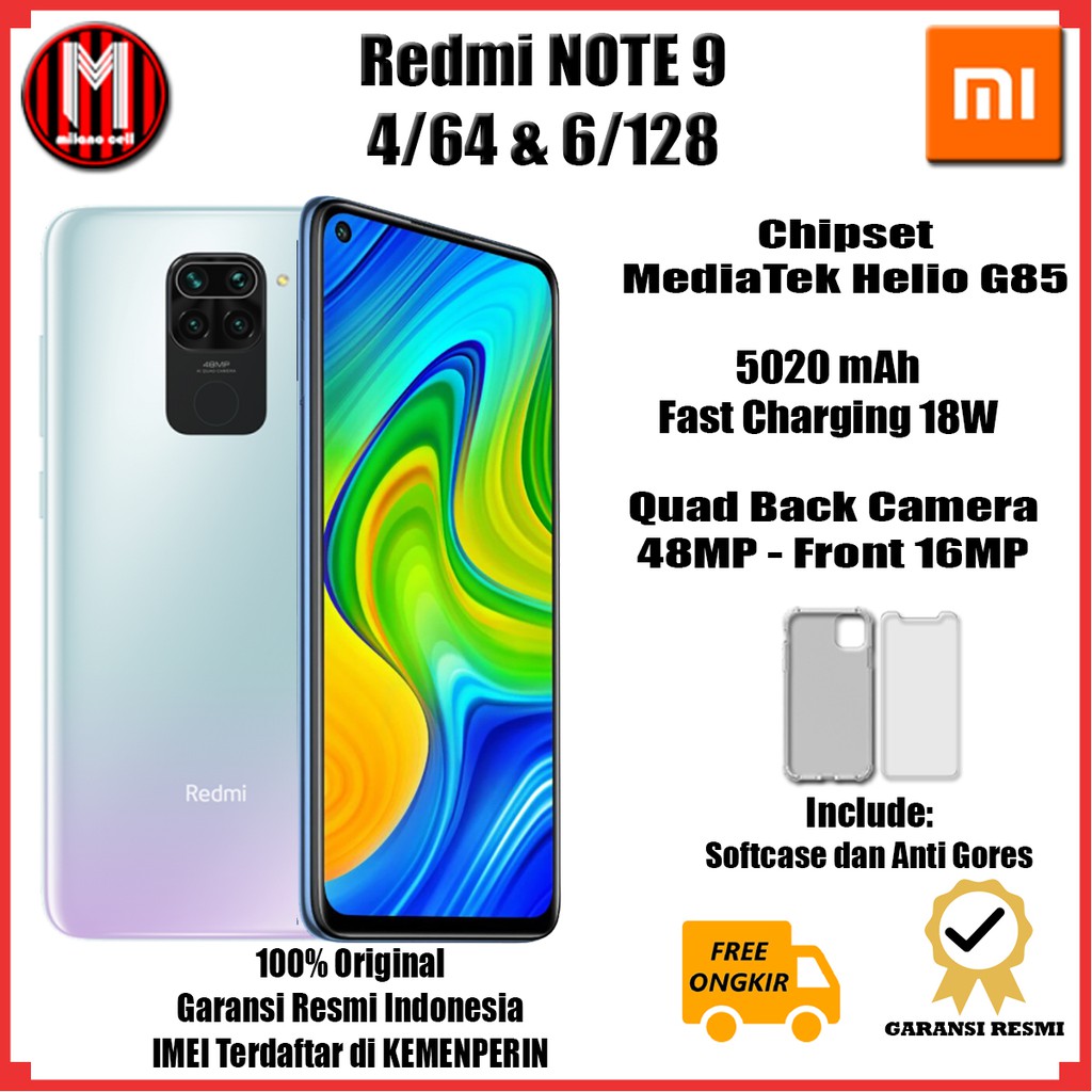 Xiaomi Redmi Note 9 6/128 gb dan 4/64gb Garansi Resmi TAM