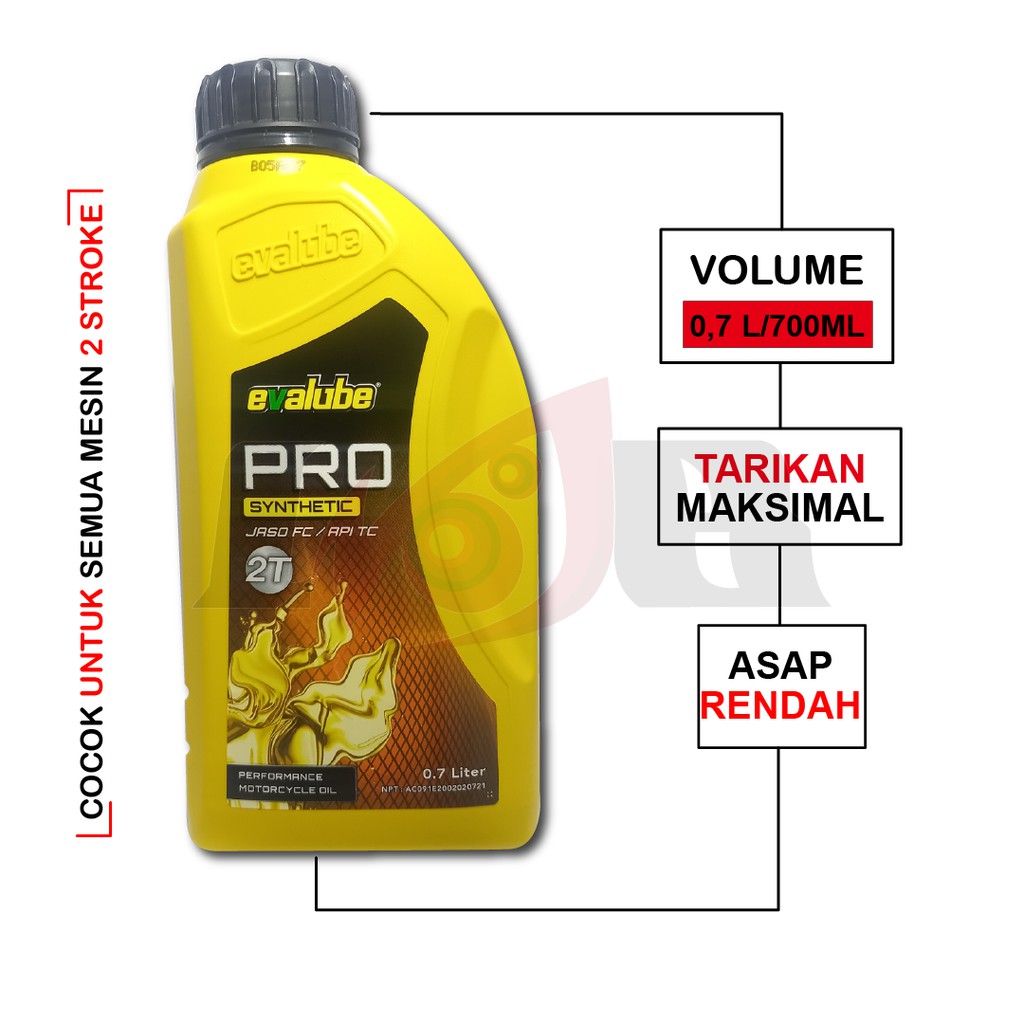 Evalube Pro Synthetic 2T Oli Samping Motor 2 Tax Botol Kuning 700ml