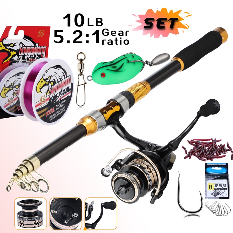 Carbon Fiber Joran Pancing set Pancing Telescopic Fishing Rod 1.8m 2.1m 2.4m Ultralight Weight Casting Spinning pancingan set lengkap joran casting