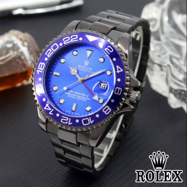Jam Tangan Rolex GMT Master Super Mewah Dan Elegan - Jam Tangan Pria Rolex - Warna Hitam Plat Biru