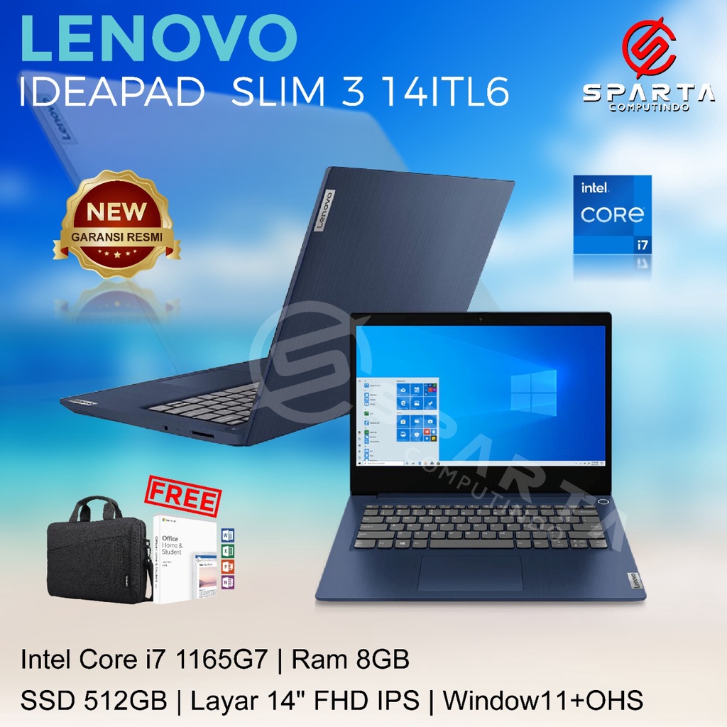 laptop lenovo ideapad slim 3i 14itl6 i7 1165g7 8gb ssd 512gb new garansi resmi