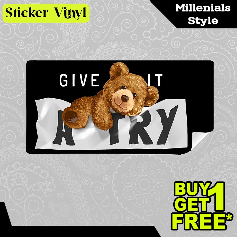 

Stiker Sticker Teddy Bear Give It A Try Boneka Beruang Lucu dan Imut Aesthetic Bahan Vinyl Satuan Anti Air