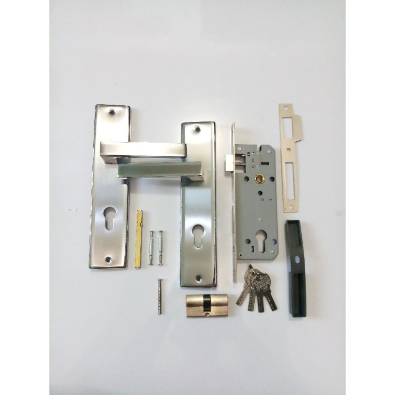 HANDLE BESAR SET MINIMALIS KOTAK PUTIH / GAGANG KUNCI PINTU RUMAH KUALITAS BAGUS