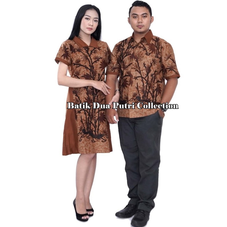 Couple Batik Wanita Dress Batik Kemeja Batik Pria Motif Bambu Coklat By Batik Dua Putri Collection