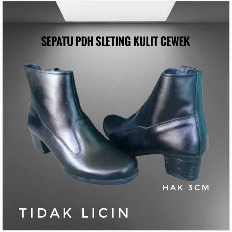 sepatu PDH sleting wanita kulit/ sepatu wanita dinas/ sepatu pantofel cewek kulit/ sepatu security cewek/ sepatu satpam wanita/ sepatu TNI polwan wanita