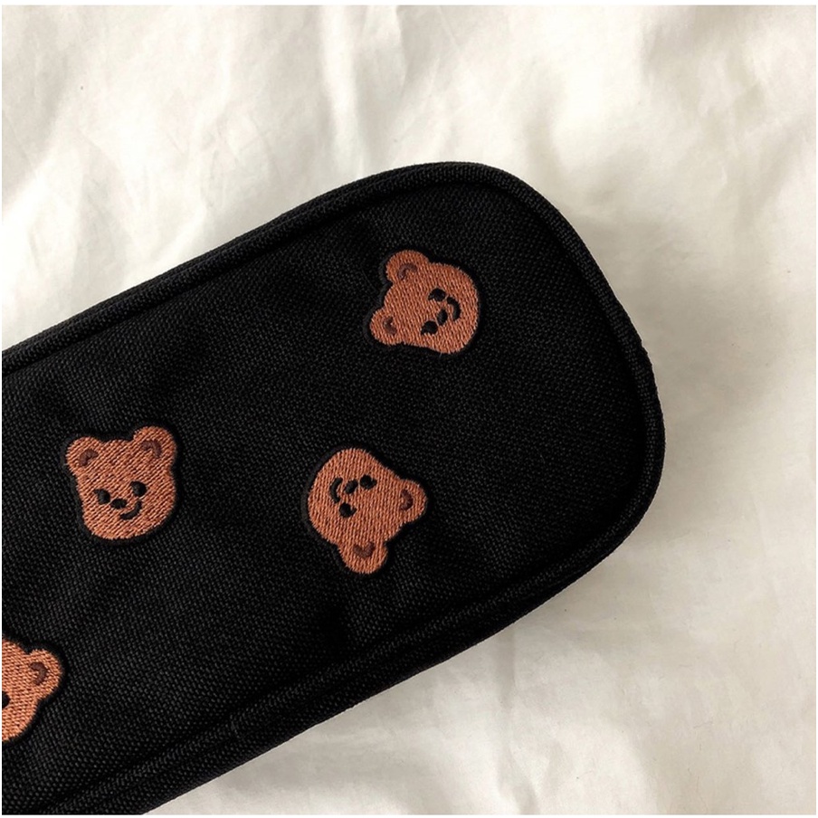 TEMPAT PENSIL MOTIF BERUANG LUCU GAYA KOREA / CELEBRITY BEAR LARGE CAPACITY PENCIL CASE / KOTAK PENSIL SIMPLE ESTETIK SHY TEDDY BROWN / POUCH MAKE UP / TEPAK PENSIL CASUAL MEDIUM ANAK &amp; REMAJA / PREMIUM TEMPAT ALAT TULIS MURAH BAHAN KAIN LEMBUT / 5 BEAR