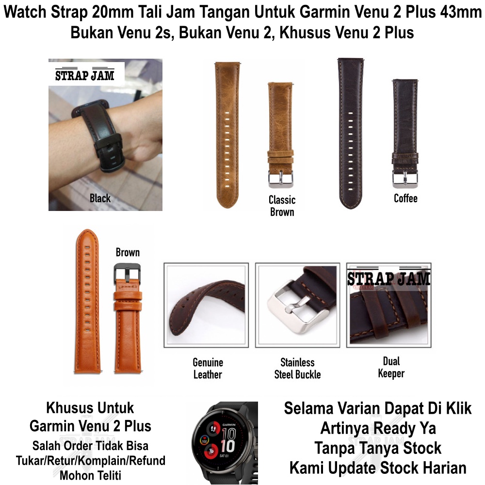 Genuine Watch Strap Garmin Venu 2 Plus 43mm - Tali Jam Tangan 20mm Leather Kulit