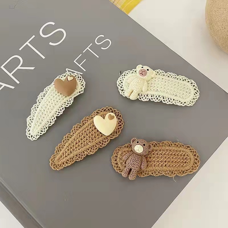 [COD] Jepit Rambut Wanita Beruang Dan Love Rajut Hand Made Korean Style Fashion