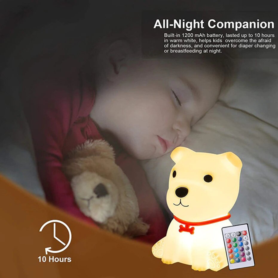 Lampu Tidur Malam Anak Sensor Gerak Model Cute Dog With Remote Control