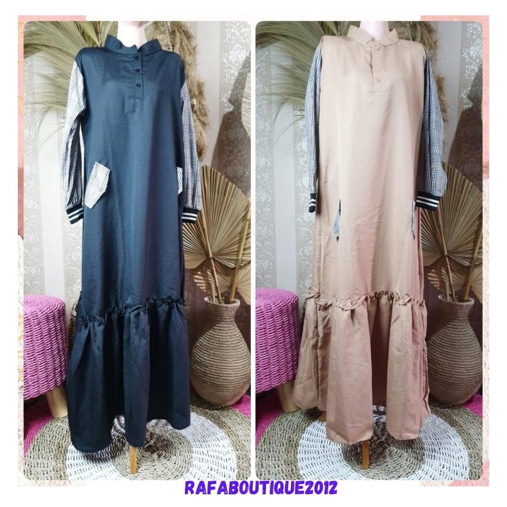 GAMIS KOTAK DRESS WANITA BAJU GAMIS KOTAK GAMIS KATUN KOTAK KANTONG KANCING SAKU LENGAN PANJANG