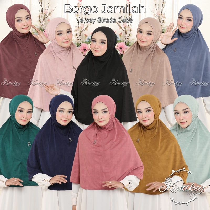 Bergo JAMILAH Kimikey Hijab Khimar Jumbo Jilbab Tali Kerudung Instan Jersey Strada Cube Dry Fit Moti