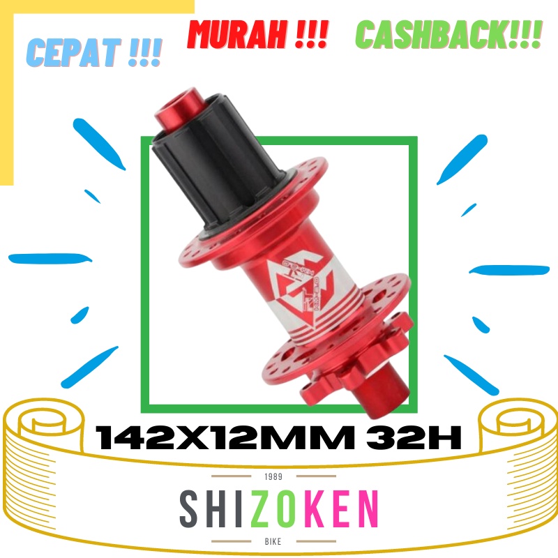 RT Hub Belakang Freehub TA Thru Axle BOOST 32H 142 x 12mm Jangkrik Merah