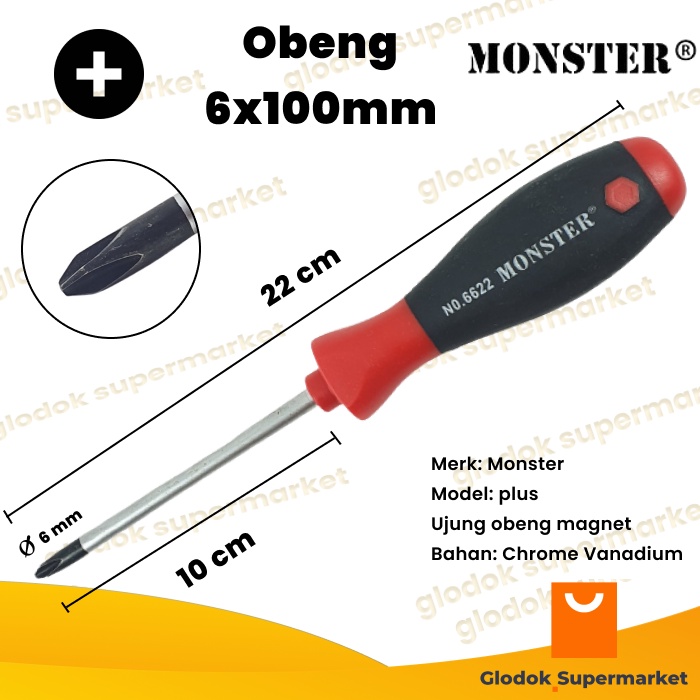 Obeng Plus 4 inch Monster Diameter 6mm Panjang Besi 10cm Magnet