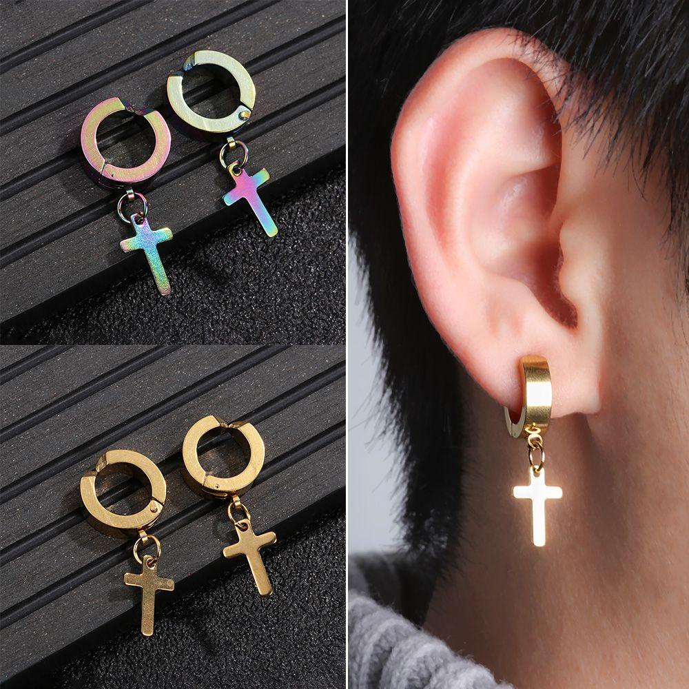 Anting Cuff Tanpa Tindik Desain Bunga Bahan Stainless Steel Gaya Hip Hop Untuk Pria Dan Wanita