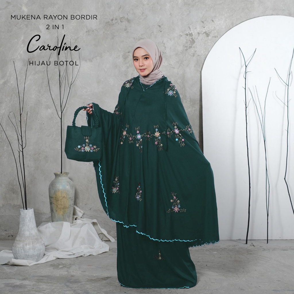 PUSAT MUKENA TASIK - MUKENA RENDA DEWASA RAYON BORDIR 2 IN 1 CAROLINE