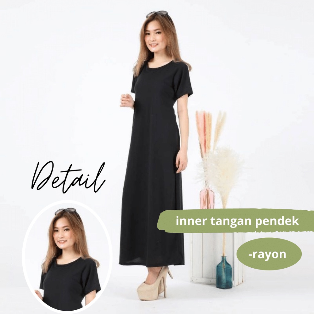 Inner Gamis TANGAN PENDEK/ Daleman Gamis Hitam Polos Bahan Jersey Model Lengan Panjang