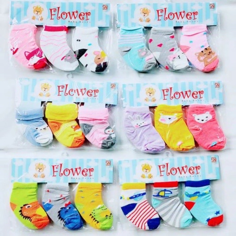 3 pasang Kaos kaki bayi Flower / Baby Kingdom 0-12 bulan