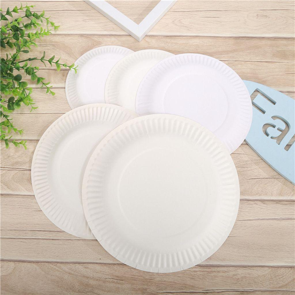 [Elegan] Piring Sekali Pakai Biodegradable 50pcs /pack Putih Untuk BBQ,Wedding,Home Round Paper Material Party Supplies